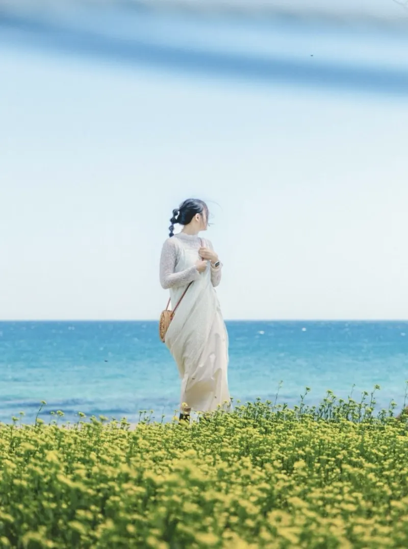 花田與海邊的白洋裝旅拍